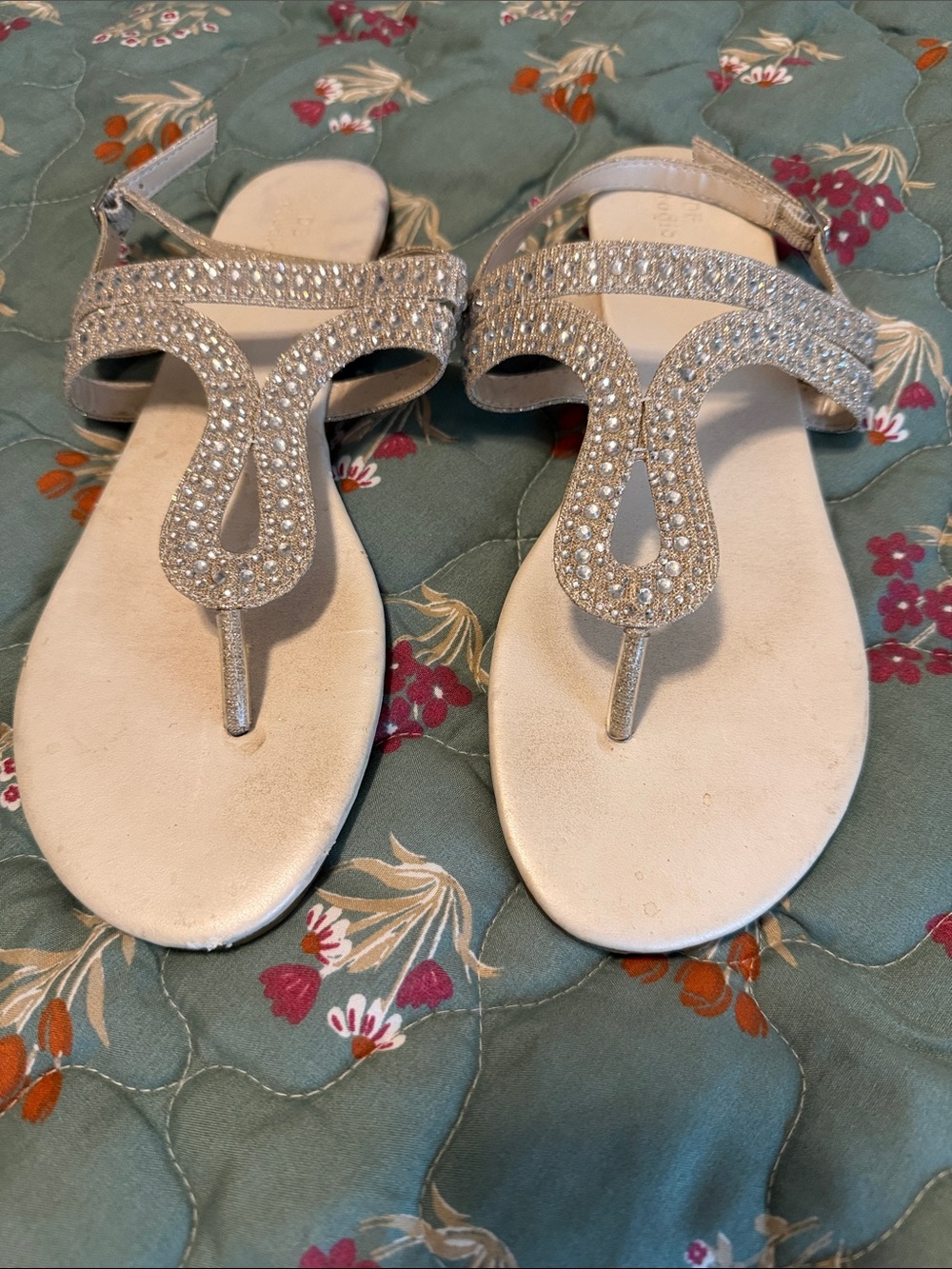 David's Bridal Silver Crystal T-Strap Sandals